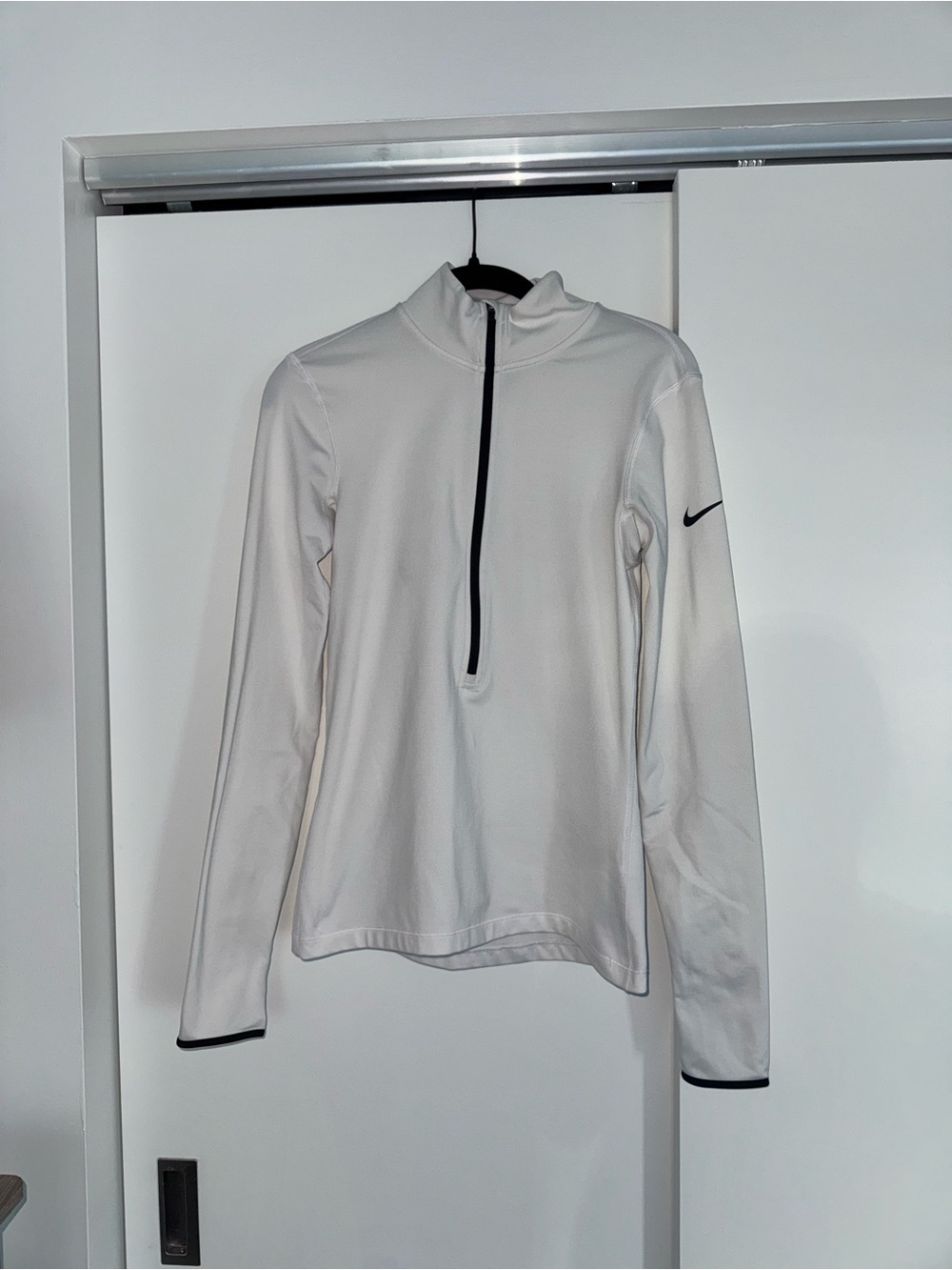 Nike White Long-Sleeve Quarter Zip Performance Top with Black Trim